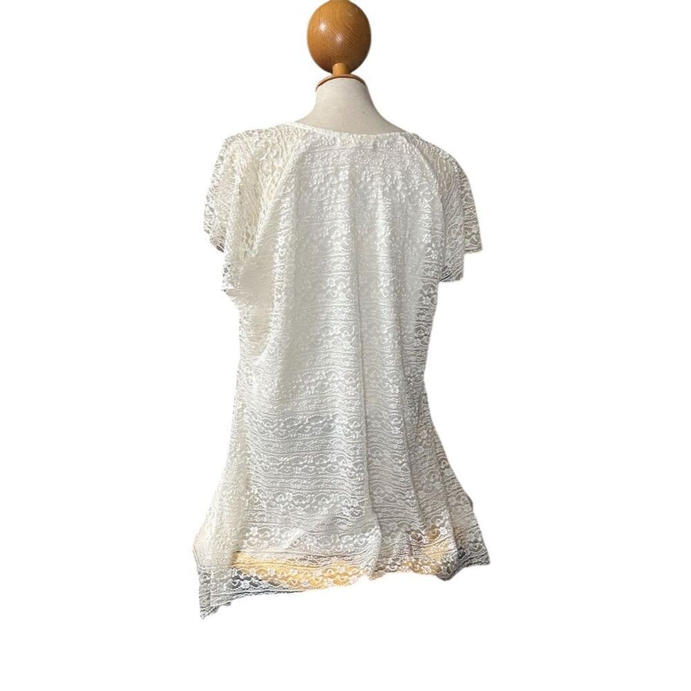 Indigo Soul Women's 2XL White Lace Tunic Top Scoop Neck Short Sleeve Plus - Picture 3 of 4